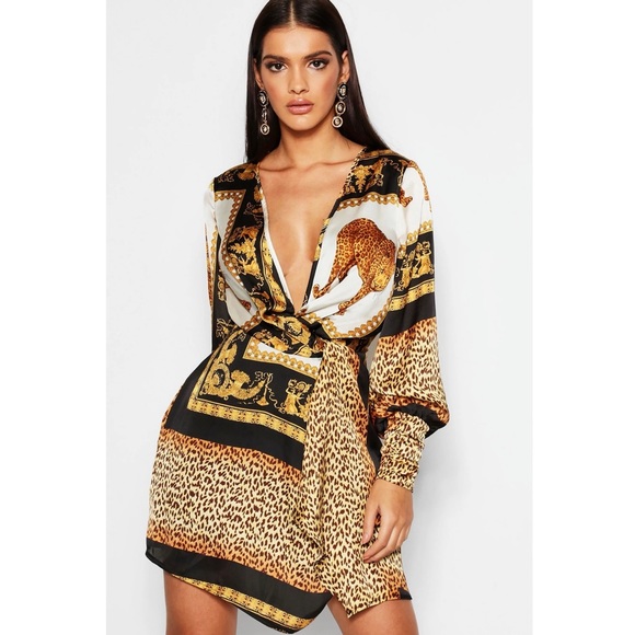 Boohoo Dresses & Skirts - BOOHOO Leopard Print Scarf Shift Dress